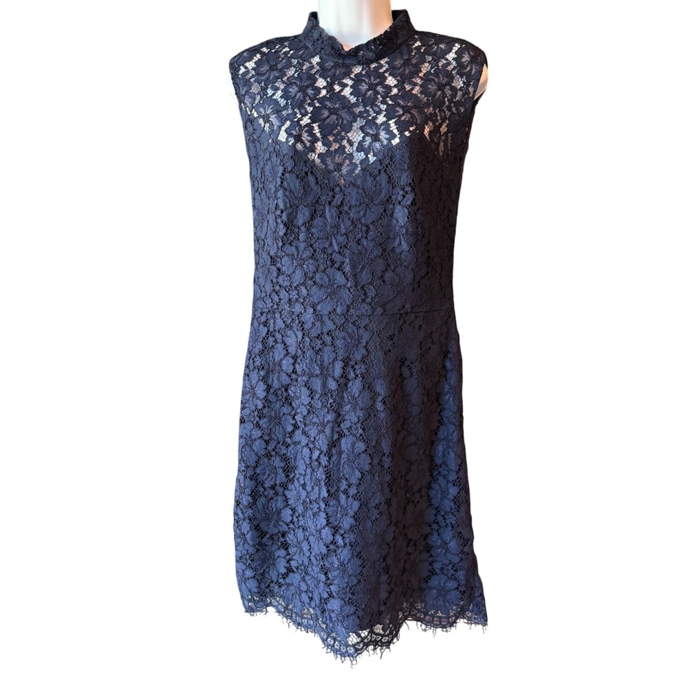Sandro Paris Navy Lace Sheath Dress Sleeveless Backless‎ See Measurements - Picture 2 of 11